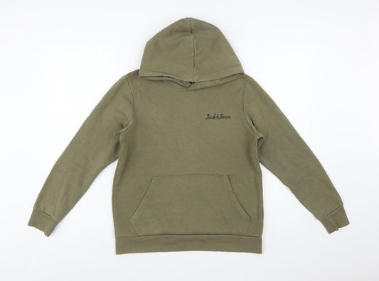 Jack & Jones Boys Green Pullover Hoodie Size 164 Cotton Blend Casual