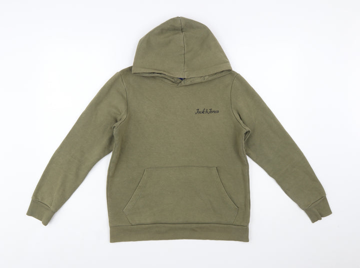 Jack & Jones Boys Green Pullover Hoodie Size 164 Cotton Blend Casual