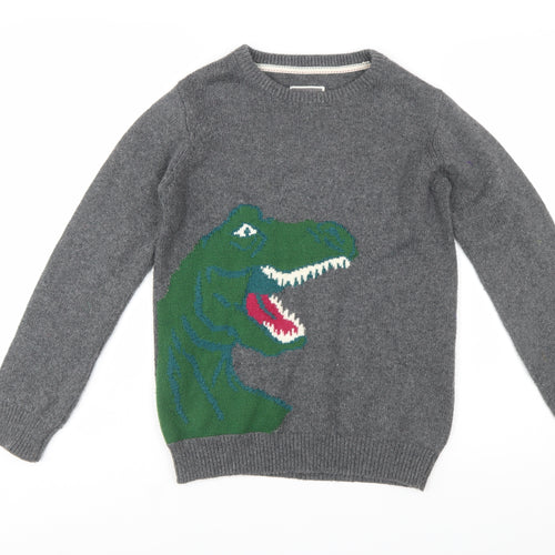 FatFace Boys Grey Dinosaur Jumper 12-13 Years Cotton Blend Crew Neck