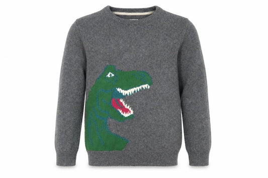 FatFace Boys Grey Dinosaur Jumper 12-13 Years Cotton Blend Crew Neck