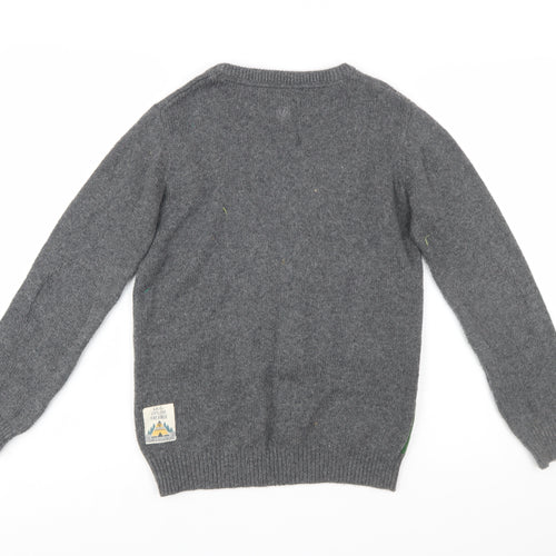 FatFace Boys Grey Dinosaur Jumper 12-13 Years Cotton Blend Crew Neck