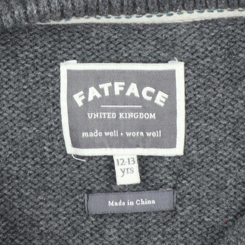 FatFace Boys Grey Dinosaur Jumper 12-13 Years Cotton Blend Crew Neck