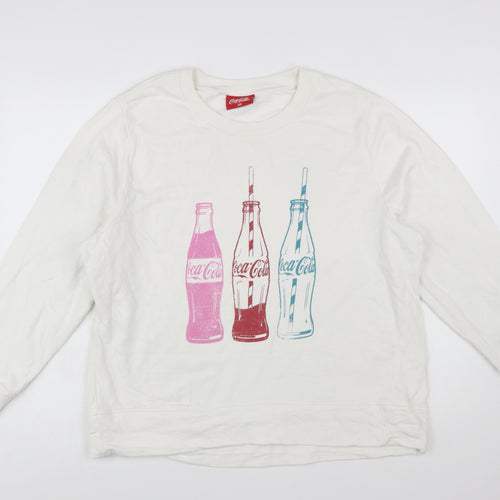 Tu Coca-Cola Women White Cotton Pullover Sweatshirt Size 20