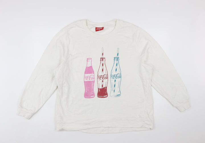 Tu Coca-Cola Women White Cotton Pullover Sweatshirt Size 20