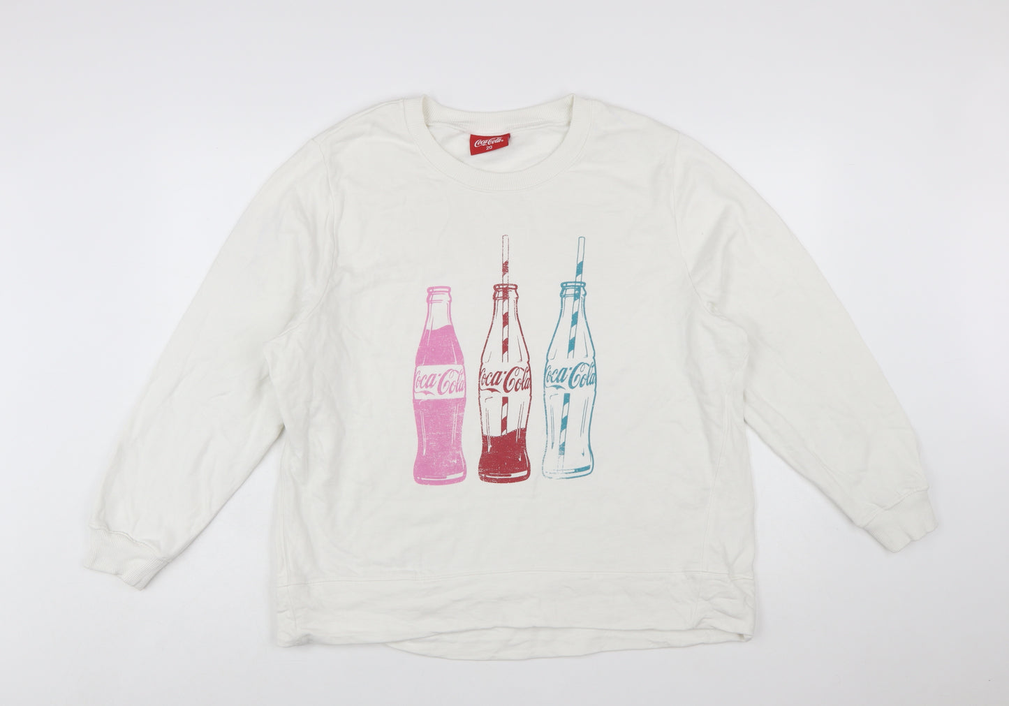 Tu Coca-Cola Women White Cotton Pullover Sweatshirt Size 20
