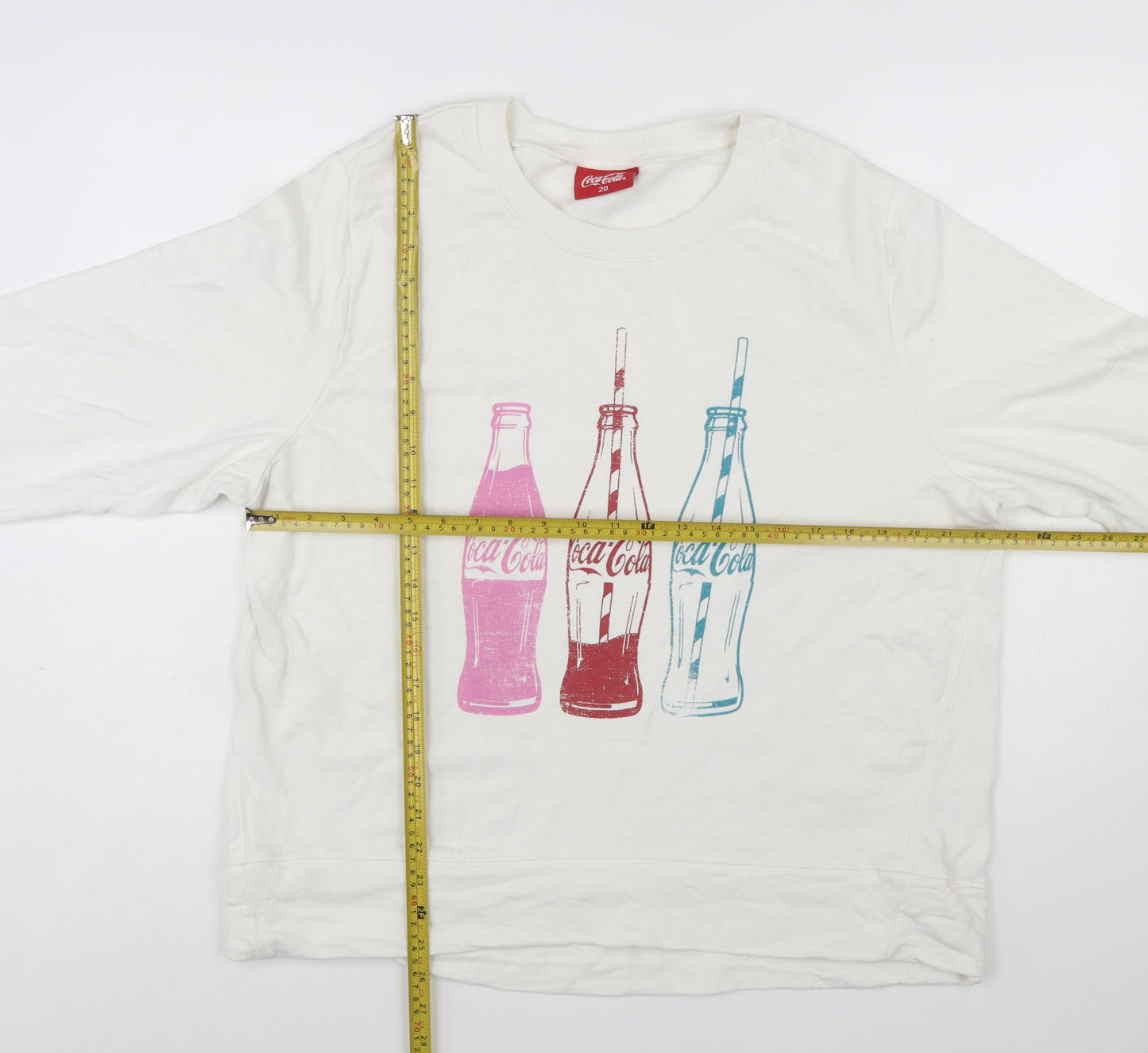 Tu Coca-Cola Women White Cotton Pullover Sweatshirt Size 20