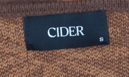 Cider Women Brown Patchwork Knit Cardigan S Retro Floral Plaid V-Neck