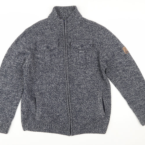 Atlas For Men Blue Chunky Full Zip Wool Blend Men's Jumper Size L