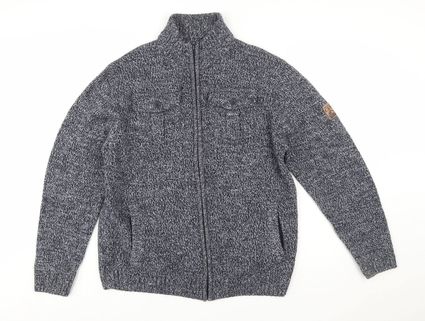 Atlas For Men Blue Chunky Full Zip Wool Blend Men's Jumper Size L