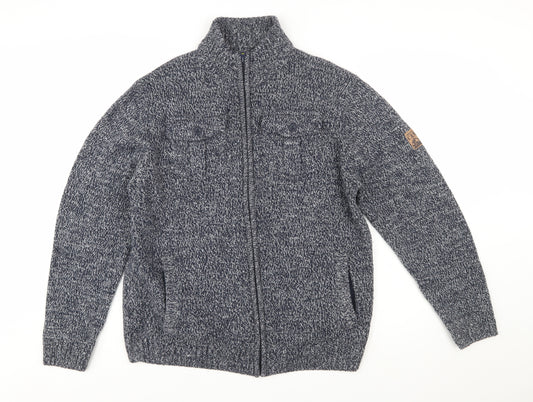 Atlas For Men Blue Chunky Full Zip Wool Blend Men's Jumper Size L