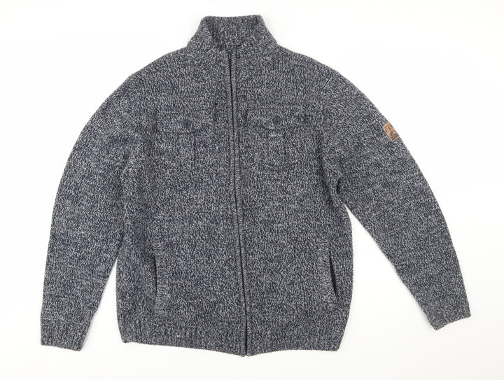Atlas For Men Blue Chunky Full Zip Wool Blend Men's Jumper Size L
