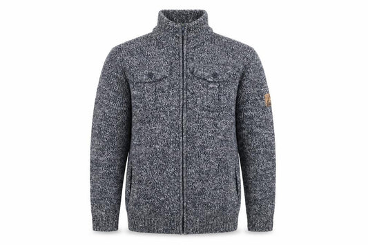 Front view of Atlas For Men Blue Chunky Full Zip Wool Blend Men's Jumper, size L
