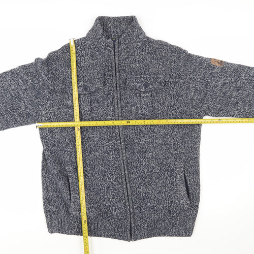 Atlas For Men Blue Chunky Full Zip Wool Blend Men's Jumper Size L