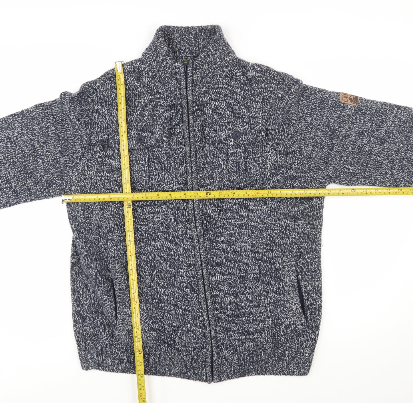 Atlas For Men Blue Chunky Full Zip Wool Blend Men's Jumper Size L