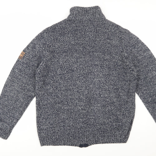 Atlas For Men Blue Chunky Full Zip Wool Blend Men's Jumper Size L