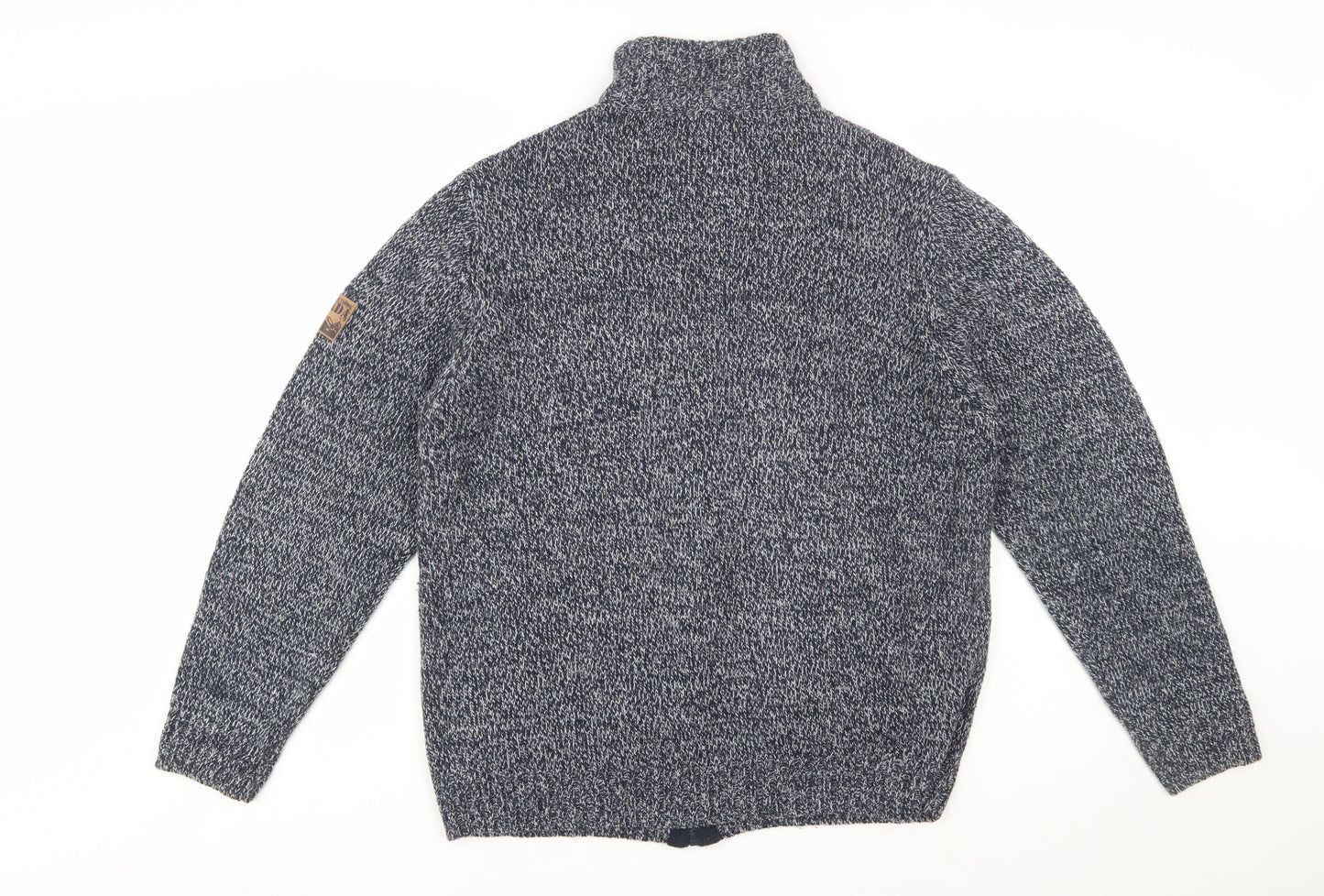 Atlas For Men Blue Chunky Full Zip Wool Blend Men's Jumper Size L