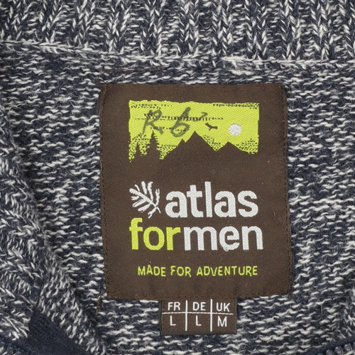 Atlas For Men Blue Chunky Full Zip Wool Blend Men's Jumper Size L