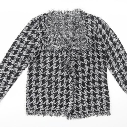 Roman Women’s Black & Grey Houndstooth Knit Long Sleeve Cardigan Size 14