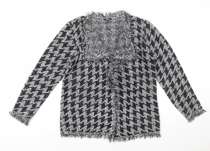 Roman Women’s Black & Grey Houndstooth Knit Long Sleeve Cardigan Size 14