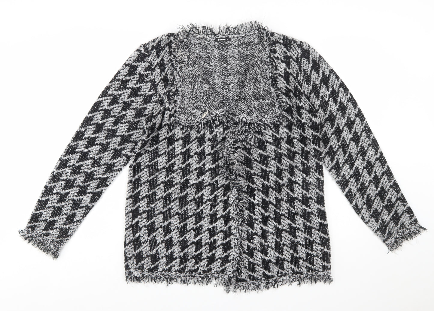 Roman Women’s Black & Grey Houndstooth Knit Long Sleeve Cardigan Size 14