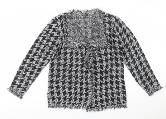 Roman Women’s Black & Grey Houndstooth Knit Long Sleeve Cardigan Size 14