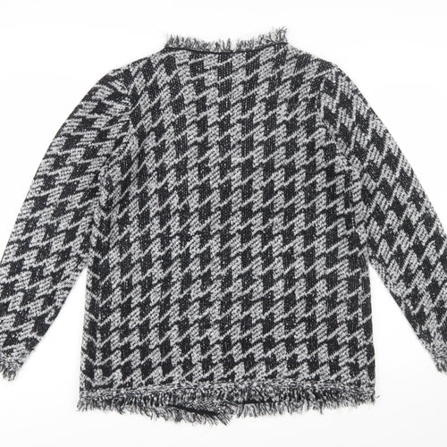 Roman Women’s Black & Grey Houndstooth Knit Long Sleeve Cardigan Size 14