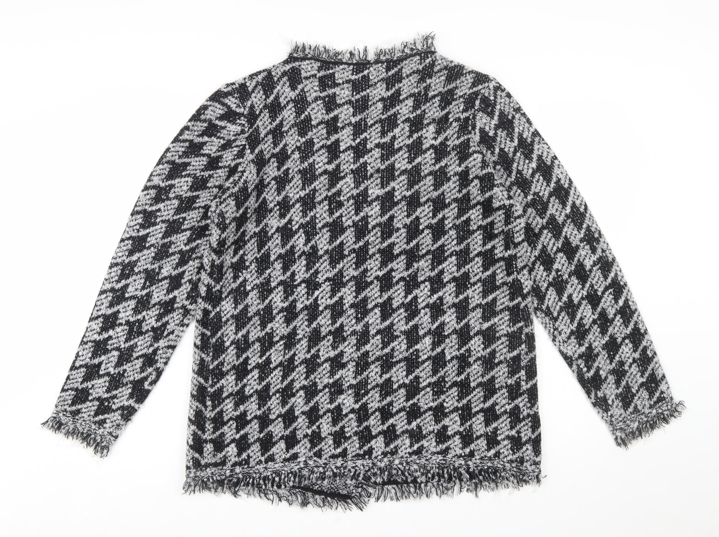 Roman Women’s Black & Grey Houndstooth Knit Long Sleeve Cardigan Size 14