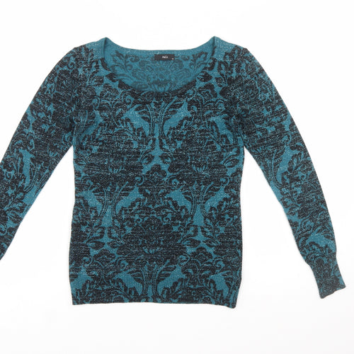 M&Co Women’s Blue Floral Glitter Knit Jumper Size 10 Slim Fit