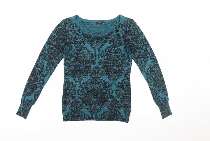 M&Co Women’s Blue Floral Glitter Knit Jumper Size 10 Slim Fit