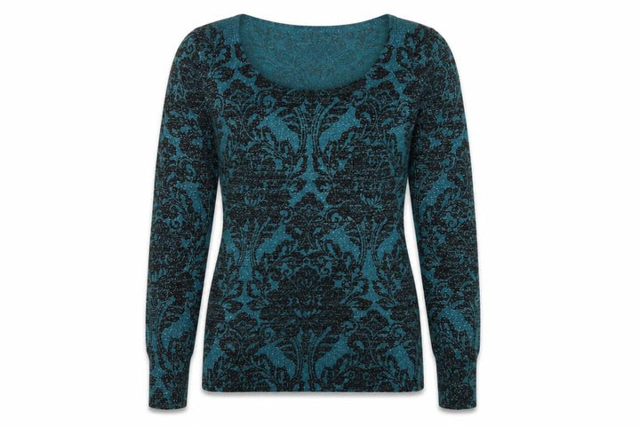 M&Co Women’s Blue Floral Glitter Knit Jumper Size 10 Slim Fit