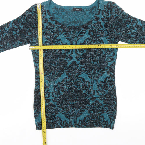 M&Co Women’s Blue Floral Glitter Knit Jumper Size 10 Slim Fit