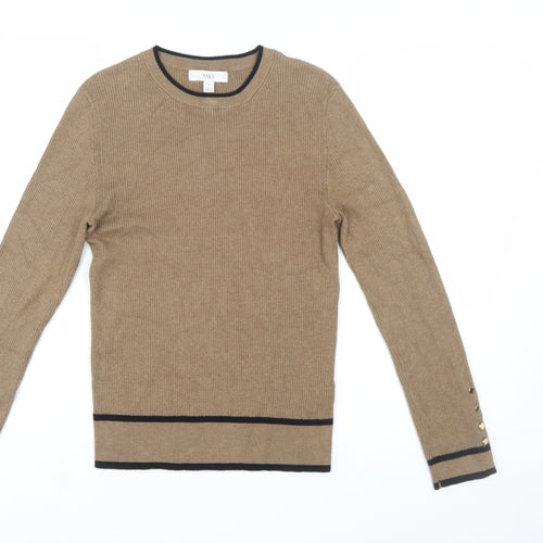 Marks and Spencer Womens Beige Crew Neck Button Cuff Jumper Size 12