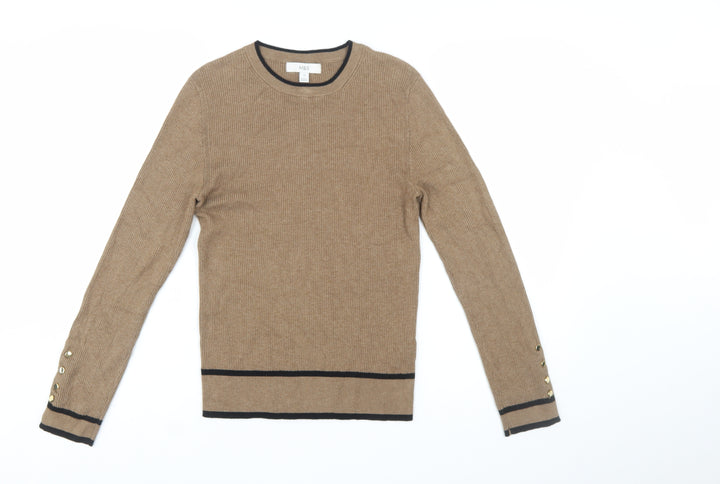 Marks and Spencer Womens Beige Crew Neck Button Cuff Jumper Size 12