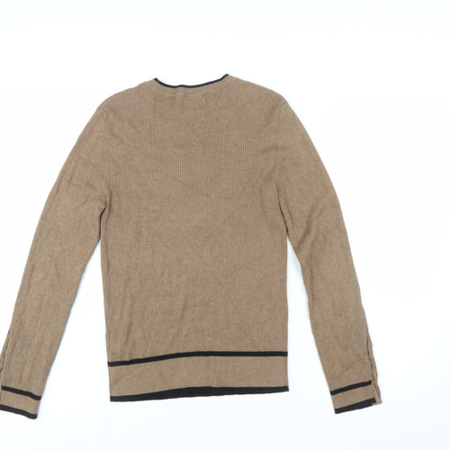 Marks and Spencer Womens Beige Crew Neck Button Cuff Jumper Size 12