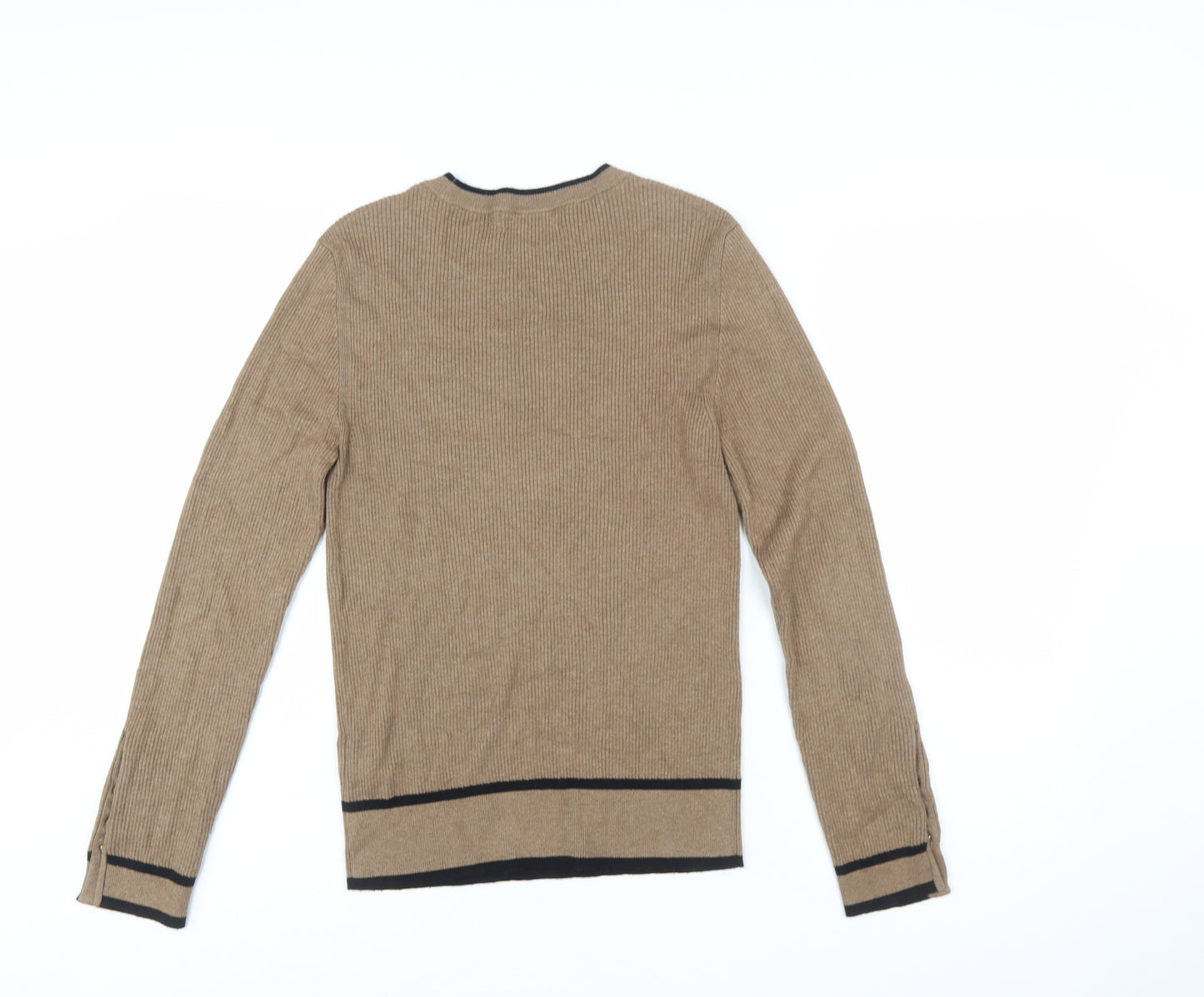 Marks and Spencer Womens Beige Crew Neck Button Cuff Jumper Size 12