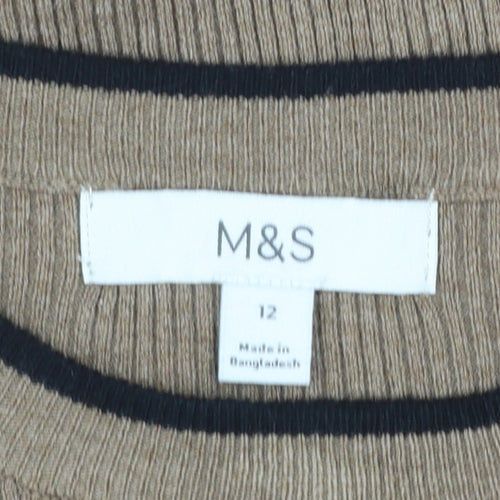Marks and Spencer Womens Beige Crew Neck Button Cuff Jumper Size 12