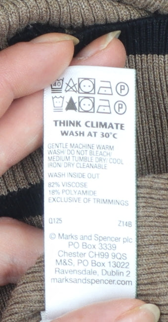 Marks and Spencer Womens Beige Crew Neck Button Cuff Jumper Size 12