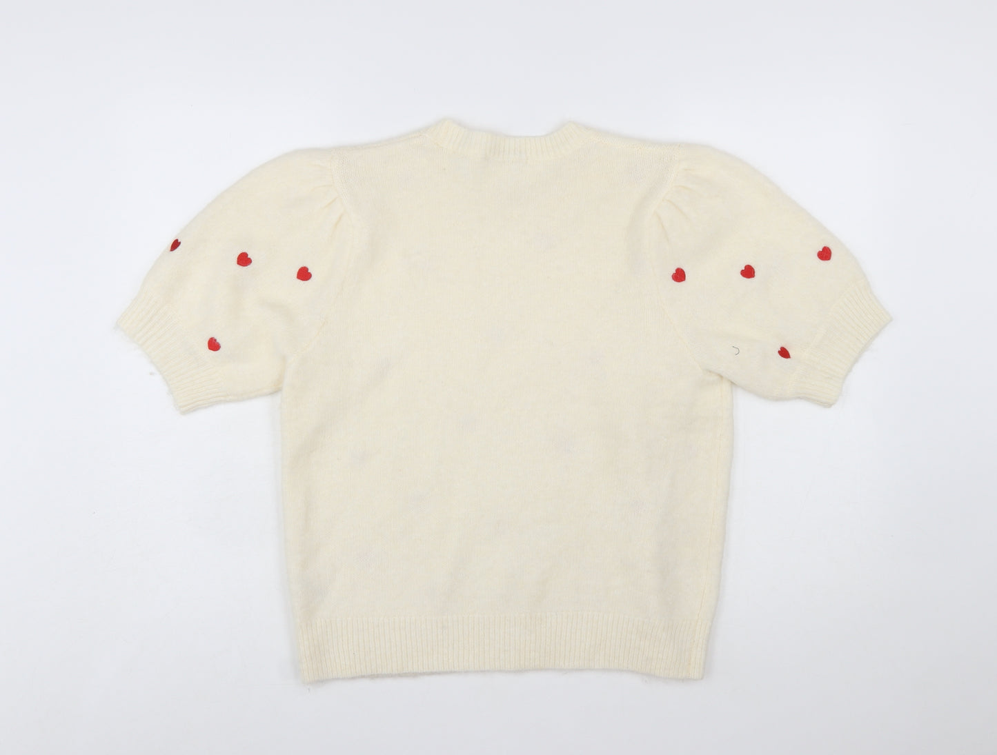 Tu Women Ivory Heart Puff Sleeve Knit Jumper Size 12