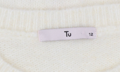 Tu Women Ivory Heart Puff Sleeve Knit Jumper Size 12