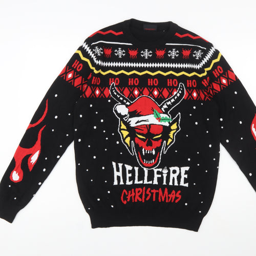 Primark Stranger Things Men's Black Medium Christmas Pullover Jumper