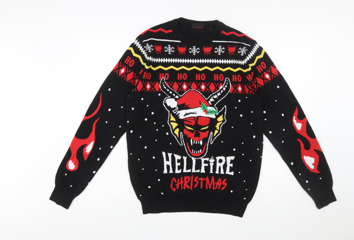 Primark Stranger Things Men's Black Medium Christmas Pullover Jumper