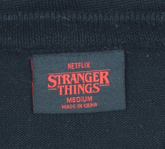 Primark Stranger Things Men's Black Medium Christmas Pullover Jumper
