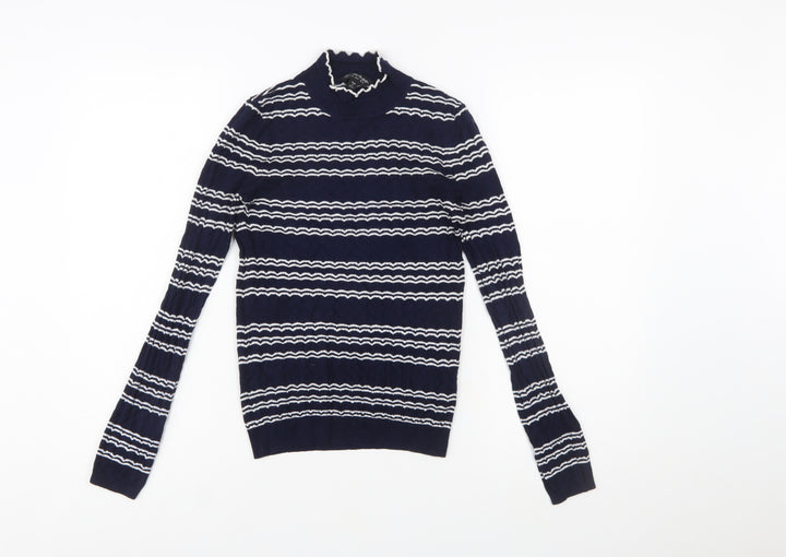 Miss Selfridge Women Blue Striped Mock Neck Slim Fit Jumper Size 8