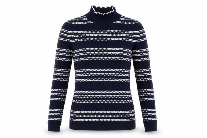 Miss Selfridge Women Blue Striped Mock Neck Slim Fit Jumper Size 8