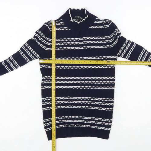 Miss Selfridge Women Blue Striped Mock Neck Slim Fit Jumper Size 8