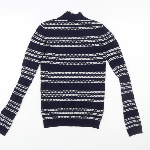 Miss Selfridge Women Blue Striped Mock Neck Slim Fit Jumper Size 8