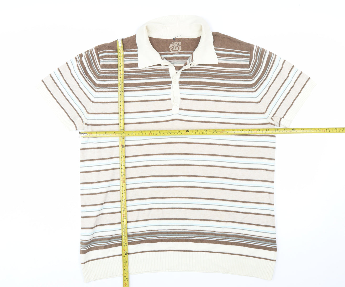 Burton Mens Beige Brown Striped Polo Shirt L Cotton Classic Fit