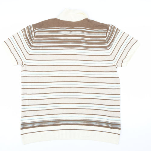 Burton Mens Beige Brown Striped Polo Shirt L Cotton Classic Fit