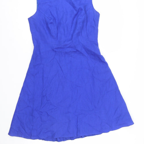 F&F Women's Blue Linen A-Line Sleeveless Knee Length Dress Size 12