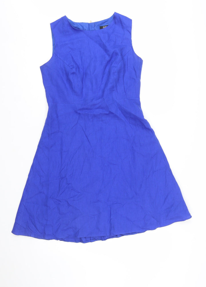 F&F Women's Blue Linen A-Line Sleeveless Knee Length Dress Size 12